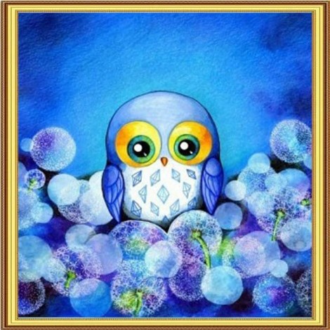 Bubbly Blue Owl 5D DIY Paint By Diamond Kit