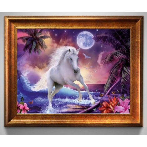 White Horse under Full Moon 5D DIY Paint By Diamond Kit
