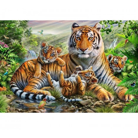 Cute Tiger family Embroidery 5D DIY Paint By Diamond Kit