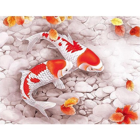 Red & White Fishes 5D DIY Paint By Diamond Kit