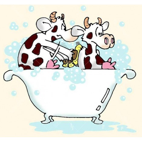 Cartoon Cow Bathing 5D DIY Paint By Diamond Kit
