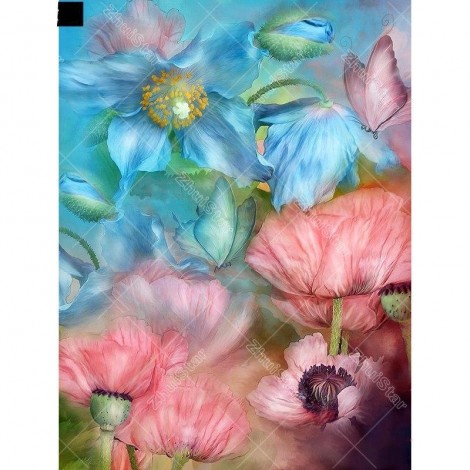 Blue And Pink Flowers 5D DIY Paint By Diamond Kit