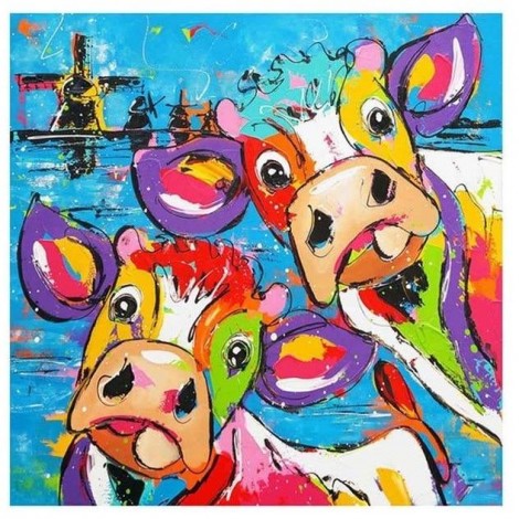Cartoon Colorful Cows' Stare 5D DIY Paint By Diamond Kit