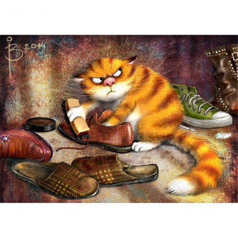 Wipe Leather Shoes Cat 5D DIY Paint By Diamond Kit