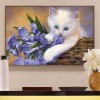 White Cat & Purple Flowers 5D DIY Paint By Diamond Kit
