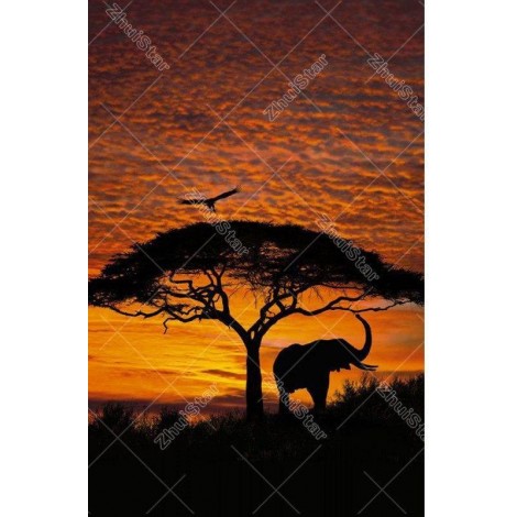 Sunset  Elephant 5D DIY Paint By Diamond Kit