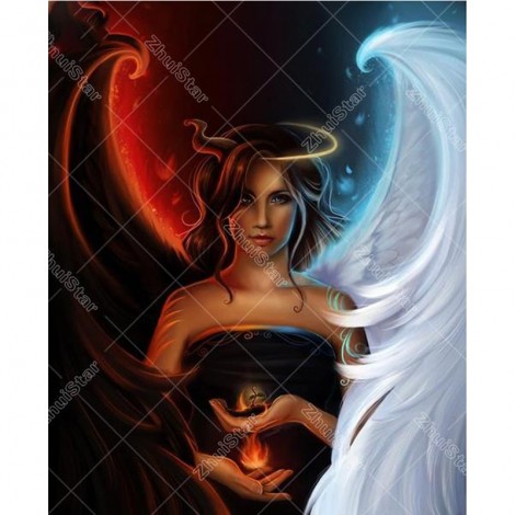 Black White Wings Angle 5D DIY Paint By Diamond Kit