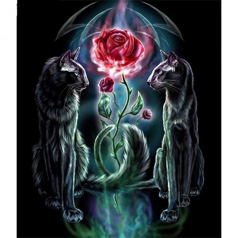 Cartoon cat & rose 5D DIY Paint By Diamond Kit