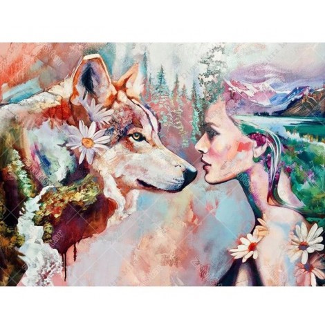 Wolf Girl Scenic 5D DIY Paint By Diamond Kit