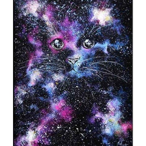 Cat in a Starry Night 5D DIY Paint By Diamond Kit