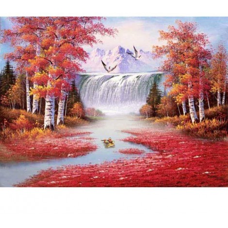 Autumn Waterfall Landscape 5D DIY Paint By Diamond Kit
