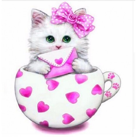 Sly Pink Cat 5D DIY Paint By Diamond Kit