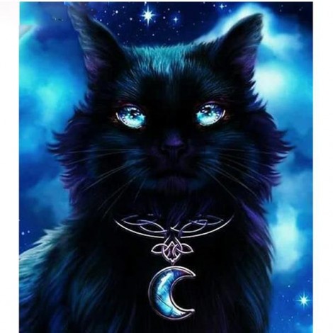 Black Moon Cat 5D DIY Paint By Diamond Kit