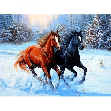 Two Snow Horses 5D DIY Paint By Diamond Kit