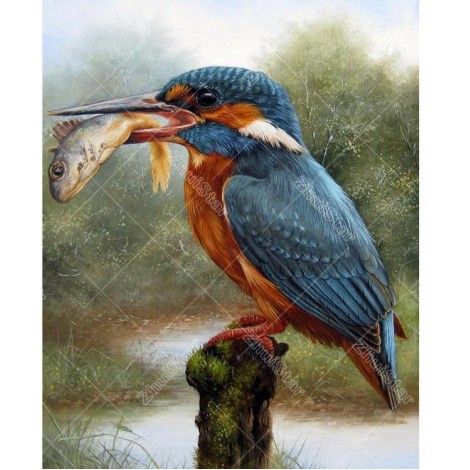 Bird Catching Fish 5D DIY Paint By Diamond Kit