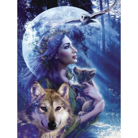 Woman With Wolf  5D DIY Paint By Diamond Kit