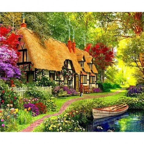 Beautiful House & Flowers 5D DIY Paint By Diamond Kit