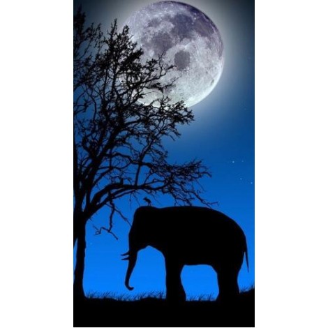 Cross Stitch Night Elephant 5D DIY Paint By Diamond Kit