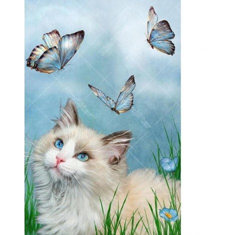Cat & Butterflies 5D DIY Paint By Diamond Kit