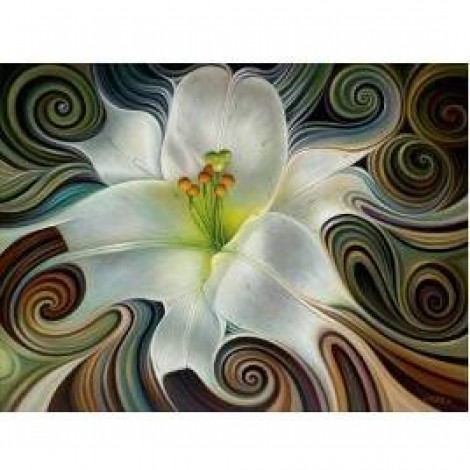 White Swirly Flowers 5D DIY Paint By Diamond Kit