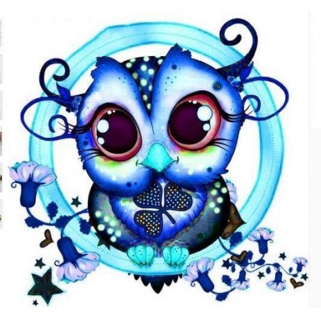 Blue Loveable Owl 5D DIY Paint By Diamond Kit