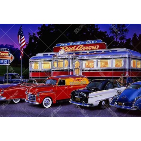 Diner Car Meet 5D DIY Paint By Diamond Kit