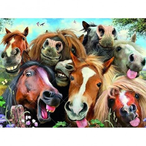 Animal happy colorful Horses 5D DIY Paint By Diamond Kit