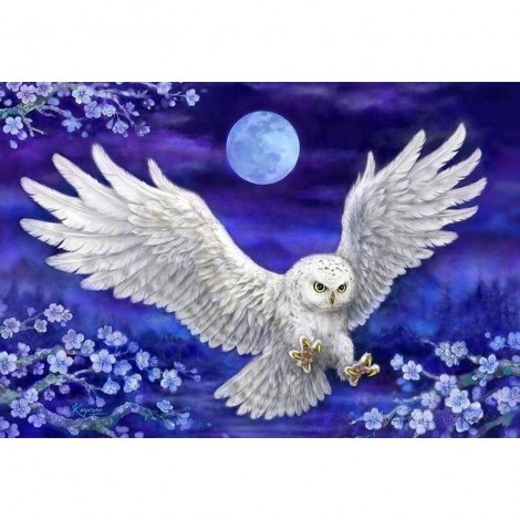 White Owl In Purple Sky 5D DIY Paint By Diamond Kit