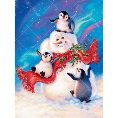Snowman with Penguins 5D DIY Paint By Diamond Kit