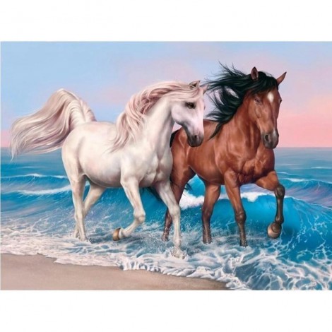Beach couple horse 5D DIY Paint By Diamond Kit