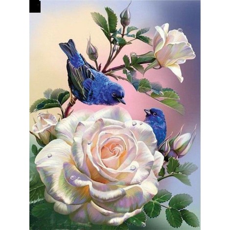 White Rose And Blue Bird 5D DIY Paint By Diamond Kit