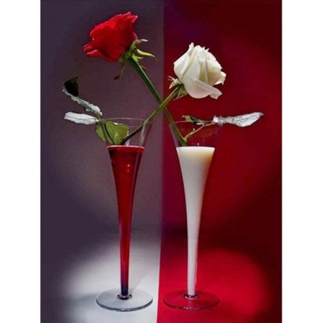 Red & White Rose 5D DIY Paint By Diamond Kit