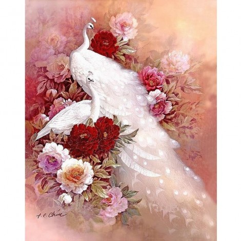 White Peacocks 5D DIY Paint By Diamond Kit