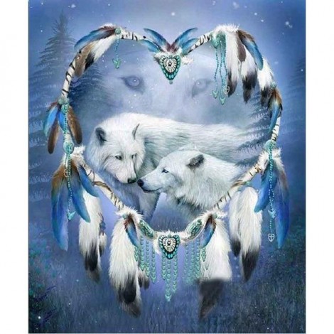 Wolf and Feathers Heart 5D DIY Paint By Diamond Kit