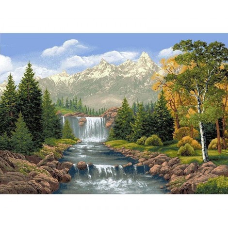 Waterfall & The Mountains 5D DIY Paint By Diamond Kit