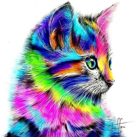 Abstract Multi-Color Cat 5D DIY Paint By Diamond Kit