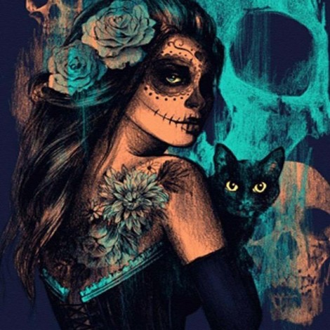 Skull Cat Woman 5D DIY Paint By Diamond Kit