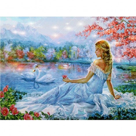 Girl With Swans 5D DIY Paint By Diamond Kit